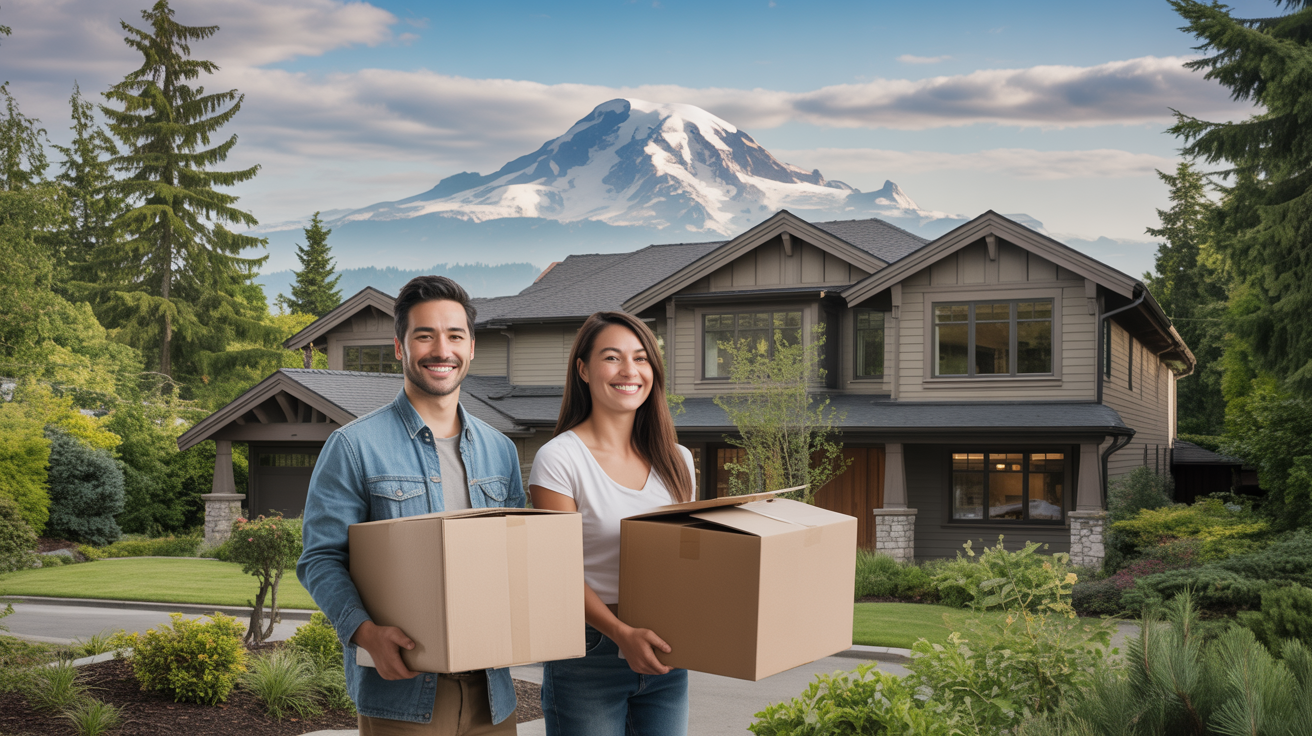 Tech professional relocating from California to Washington with Mount Rainier in background